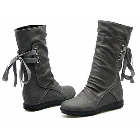 Blivener Back Lace up Boot Mid Calf Flat - Picture 2 of 3
